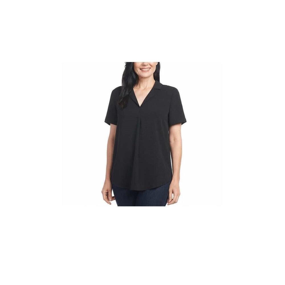 Hilary Radley Ladies' Blouse Short Sleeve V-Neck COLOR BLACK SIZE XL. BM